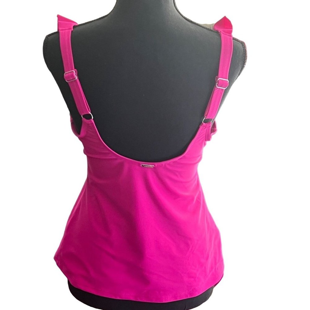 DKNY V-Neck Ruffle Tankini Pink Swimsuit Set Full Coverage Bottom Size Large - Picture 5 of 10
